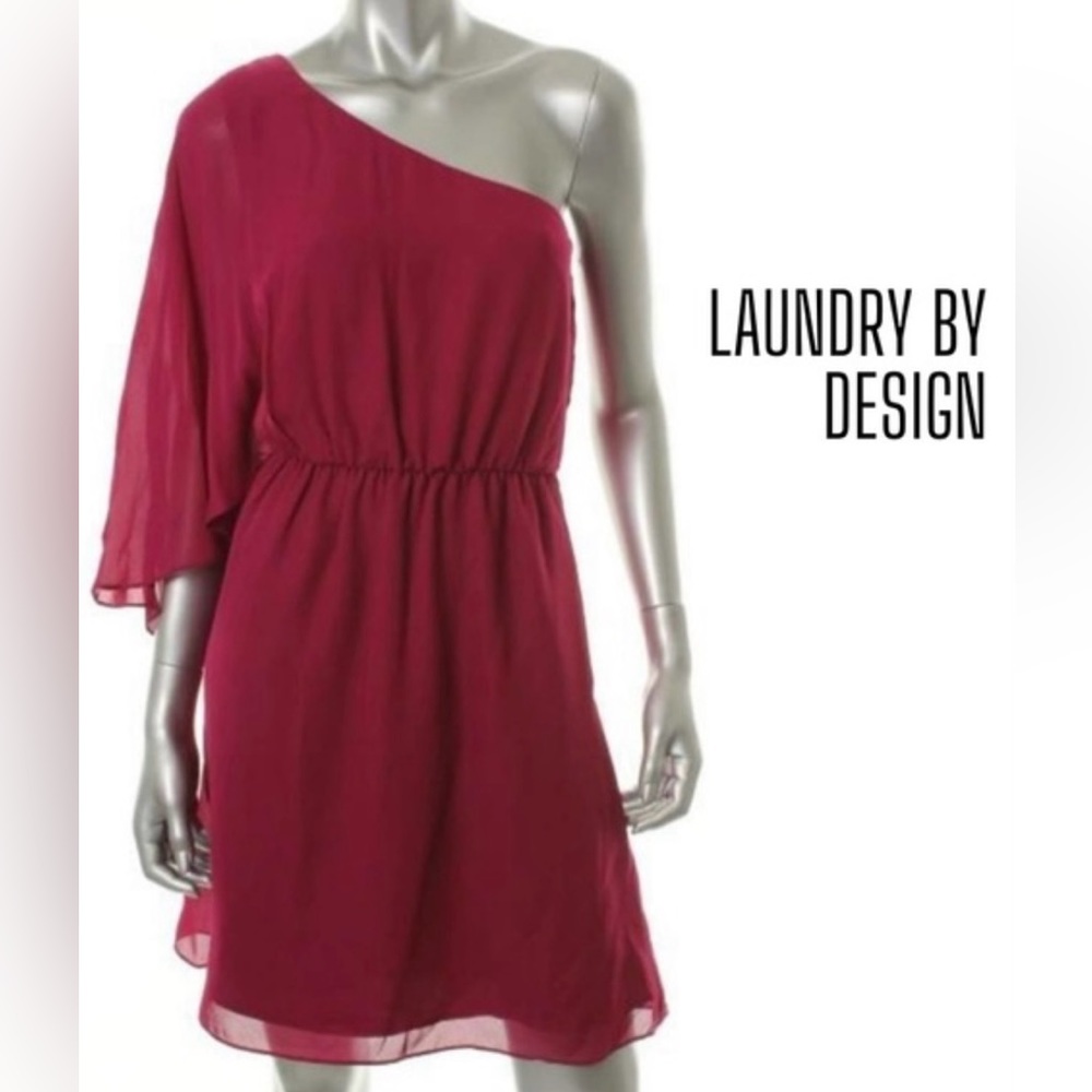 LAUNDRY by Design Red Plum one shoulder cocktail formal, bridesmaid dress